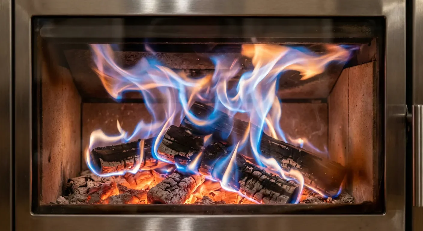Détail technique de la post-combustion d'un poêle France Turbo montrant l'efficacité thermique.