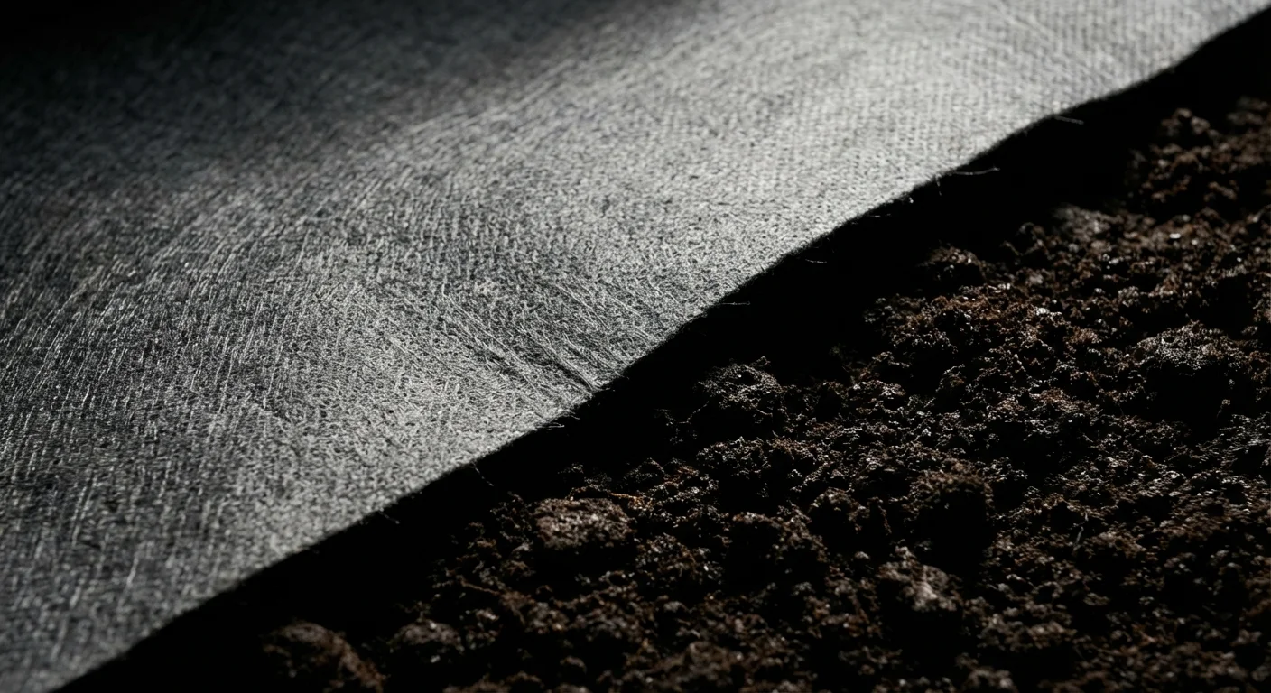 Gros plan iconique sur la texture d'un feutre géotextile de séparation.
