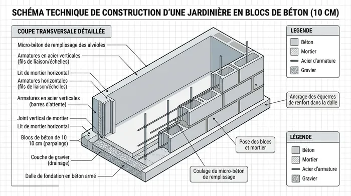 Petite jardinière en parpaing enduite pour le jardin