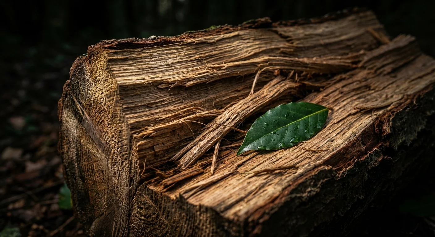 Utiliser le laurier comme bois de chauffage dans un poêle Gros plan sur la texture d'une bûche de laurier et une feuille verte