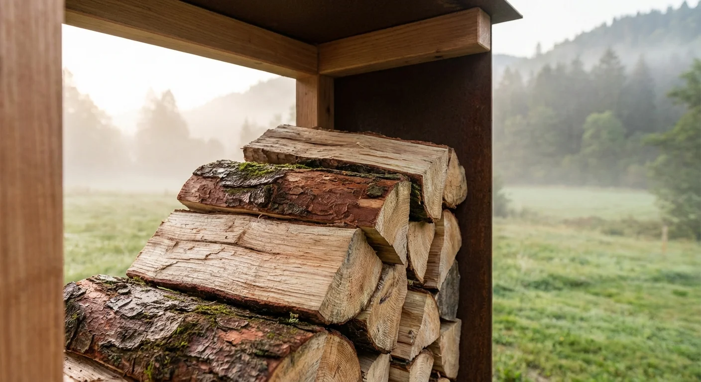 Stockage extérieur de bûches de laurier fendues pour le séchage