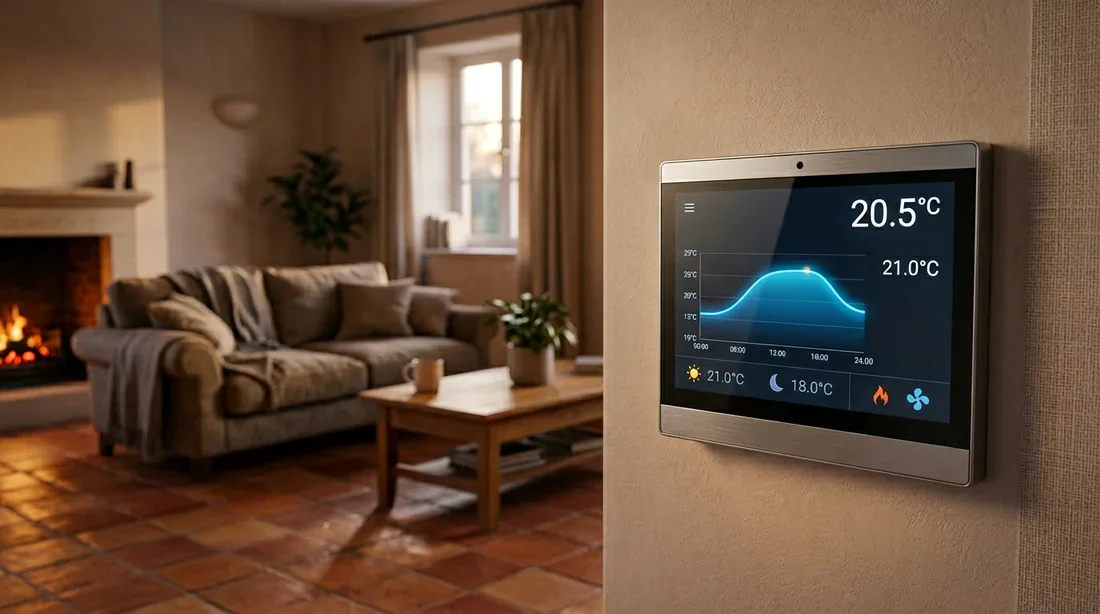 Interface moderne de pompe à chaleur avec courbe de température