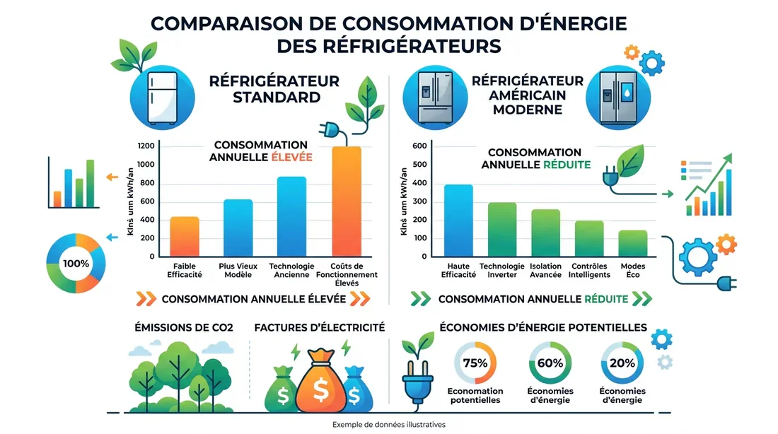 Comparatif énergétique des réfrigérateurs Infographie comparative de consommation énergétique des réfrigérateurs