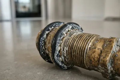 Gros plan sur un joint de robinet entartré