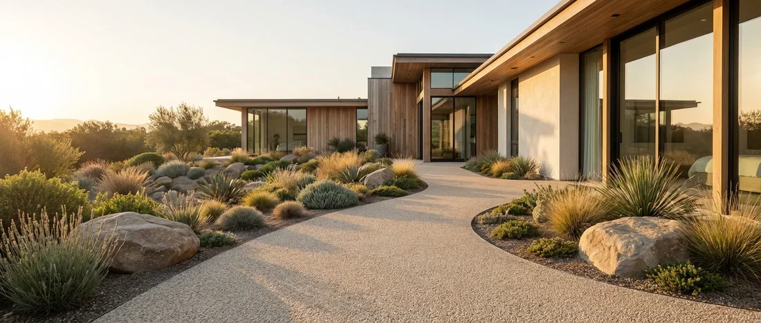 Application résidentielle de la moquette de pierre Entrée de villa moderne avec revêtement en moquette de pierre.