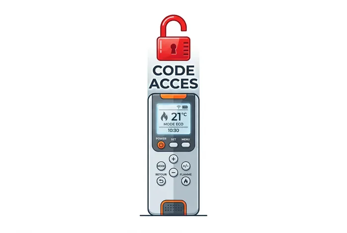 Mot de passe menu technicien Edilkamin : Le guide complet - Code Menu Technicien Edilkamin : La méthode 2026 - Accéder au menu technicien Edilkamin : Le code secret ? Illustration déverrouillage accès télécommande poêle à granulés