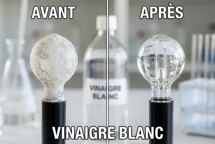 Comparatif avant et après le détartrage d'une sonde pH au vinaigre blanc.