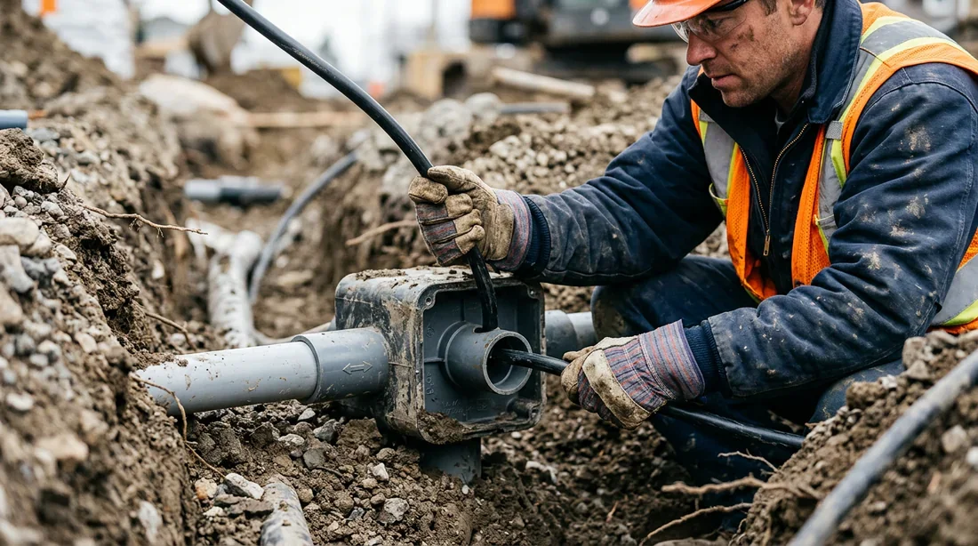 Électricien tirant des câbles dans une gaine