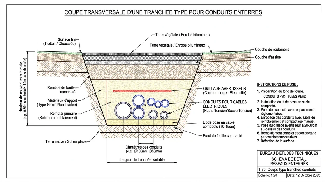 Schéma de pose de gaine enterrée