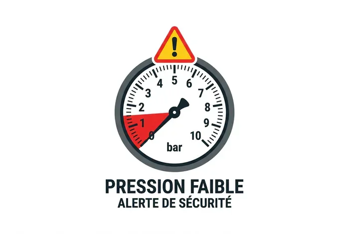 Icône de manomètre indiquant une pression trop basse