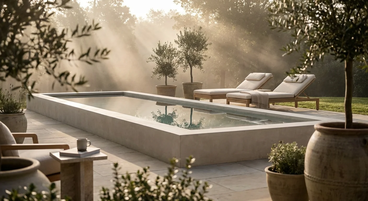 Aménagement paysager haut de gamme avec une piscine coque rectangulaire