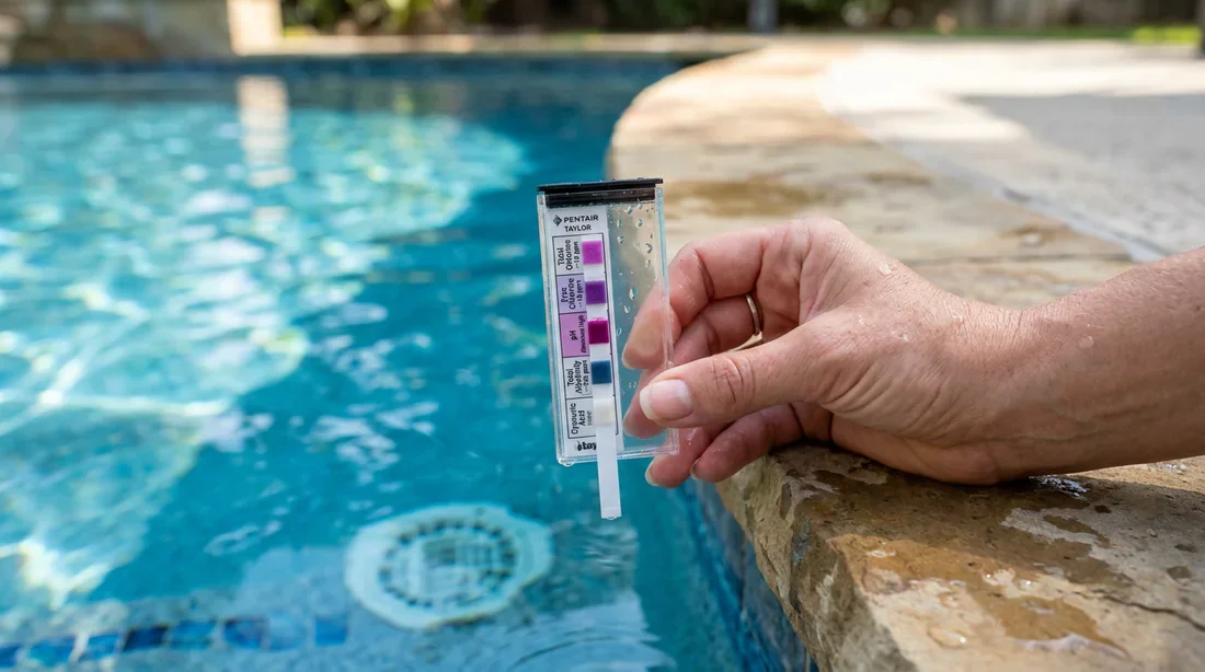 Analyse des paramètres chimiques de la piscine Analyse de l'eau de piscine avec bandelettes de test