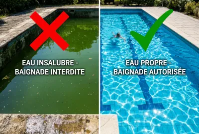 Comparaison avant après traitement piscine eau verte