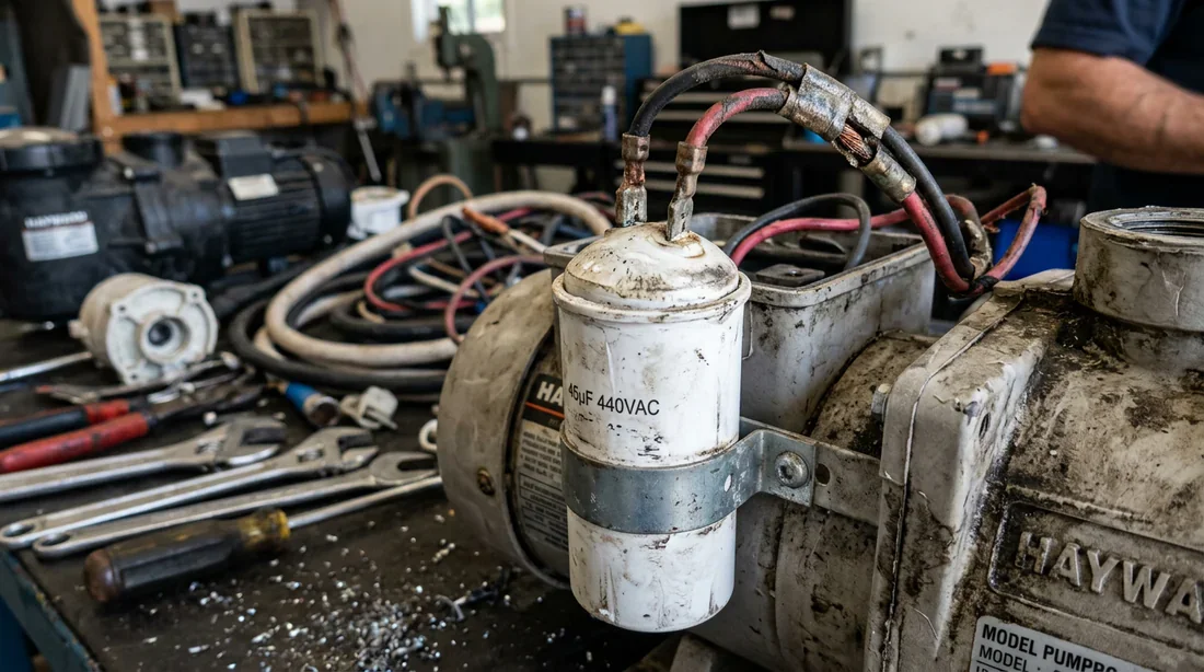 Condensateur défectueux de pompe de piscine Condensateur de pompe de piscine défectueux et gonflé