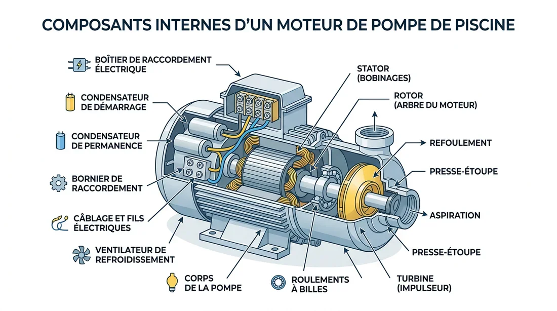 Composition d'une pompe de piscine Schéma des composants internes d'une pompe de piscine