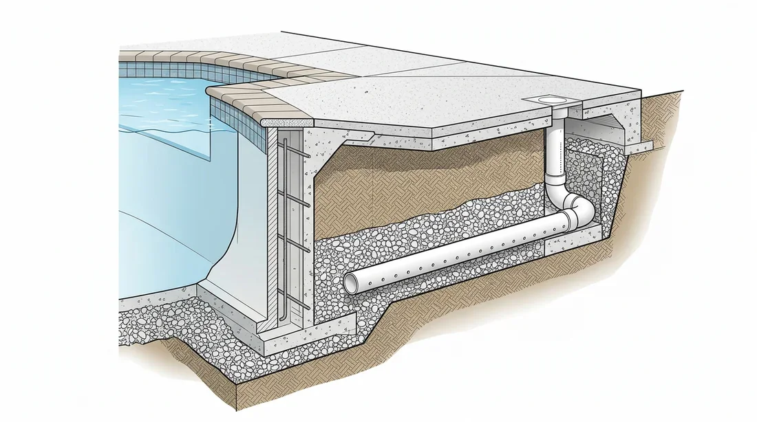 Détail technique du drainage périphérique Installation du système de drainage autour de la piscine