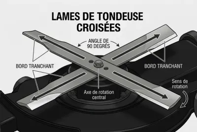 Schéma de positionnement des lames de tondeuse à 90 degrés