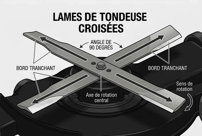 Schéma de positionnement des lames de tondeuse à 90 degrés