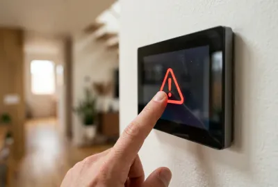 Gros plan sur l ecran d un thermostat mural affichant un symbole de panne