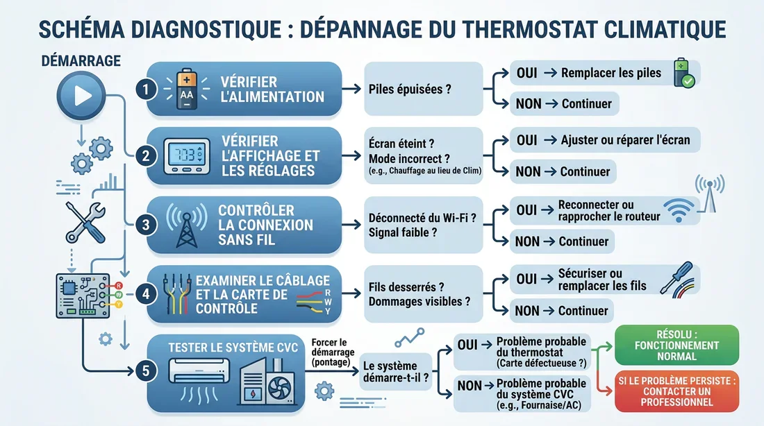 Guide de diagnostic pour thermostat de climatisation Schéma explicatif des étapes de diagnostic d un problème de thermostat Airzone