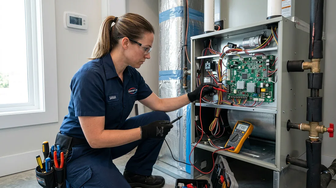 Maintenance et dépannage du système de climatisation gainable Technicien professionnel vérifiant les branchements d un système de climatisation