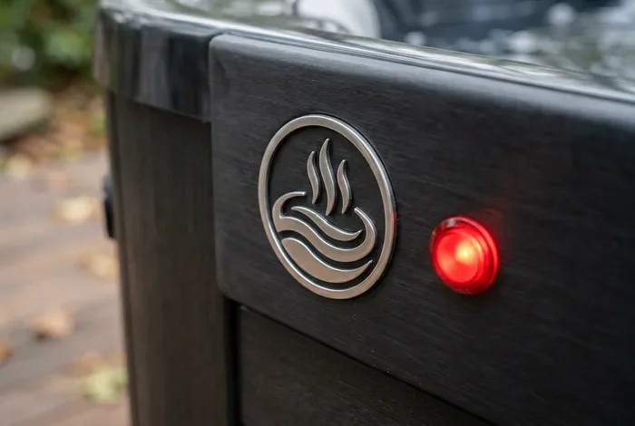 Problème spa Hotspring : guide dépannage - Spa Hotspring : 4 pannes et solutions - Mon spa Hotspring est en panne, que faire ? Logo Hotspring avec voyant d'erreur rouge