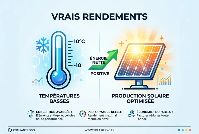 Infographie sur le rendement des panneaux solaires en hiver