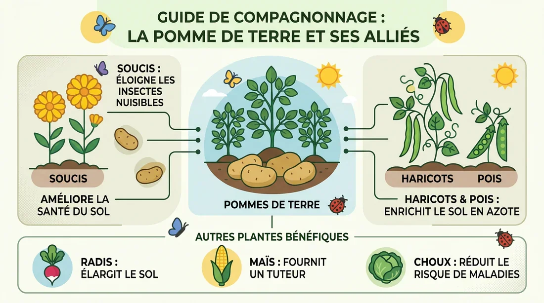 Guide des compagnons de culture pour la pomme de terre Schéma des bonnes associations au potager pour les pommes de terre