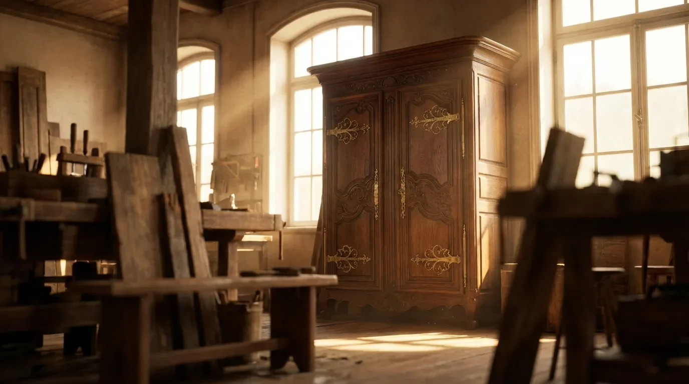 Atelier restauration meuble ancien Restauration de meuble ancien dans un atelier lumineux avec focus sur les ferrures