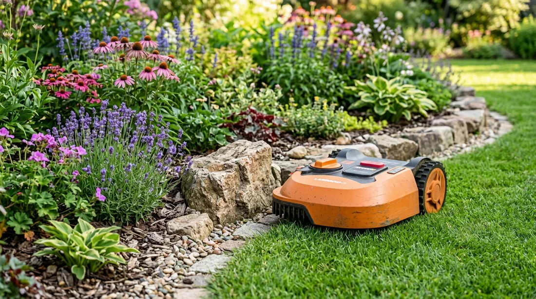Installation et navigation du robot Worx Landroid Robot tondeuse Worx Landroid en train de naviguer dans un jardin complexe