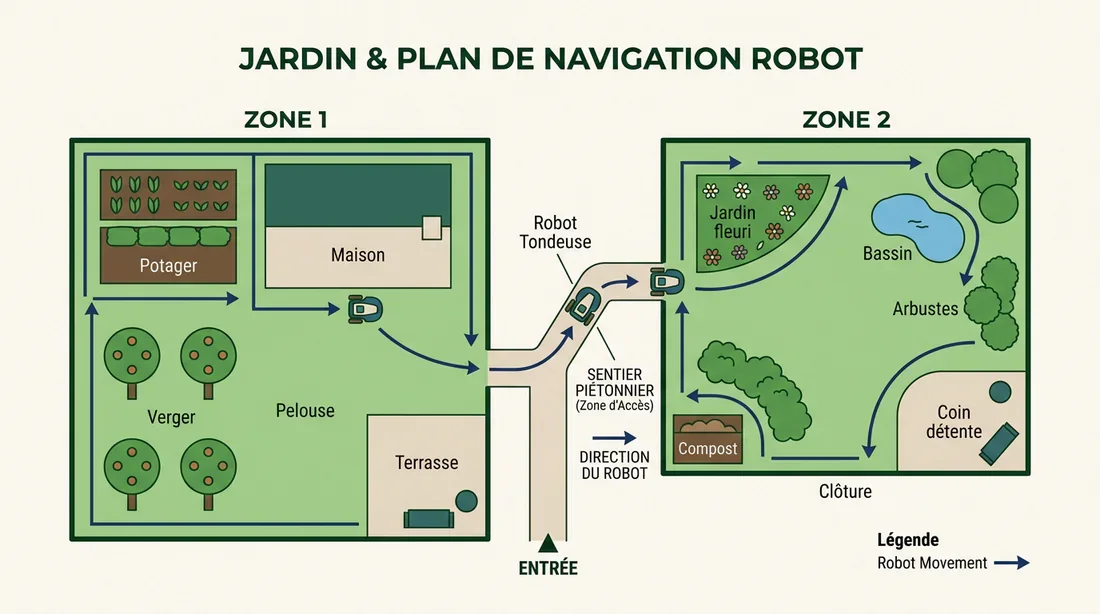 Planification des zones de tonte Schéma de planification des zones de tonte pour Worx Landroid