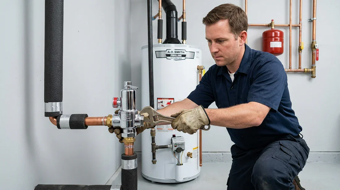 Remplacement et installation d'un nouveau groupe de sécurité sur chauffe-eau