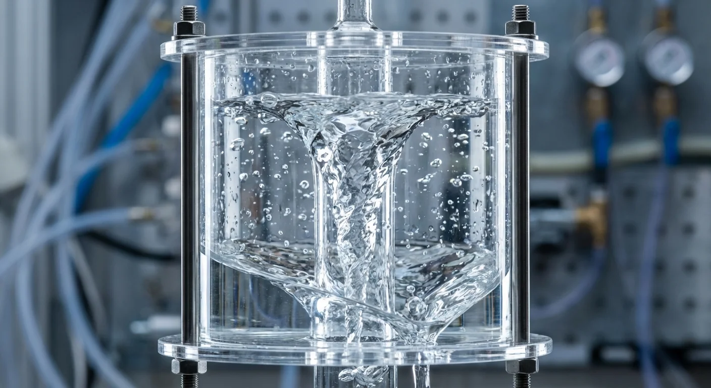 Détail macro du mouvement de l'eau et de l'effet d'aspiration d'un siphon cloche.