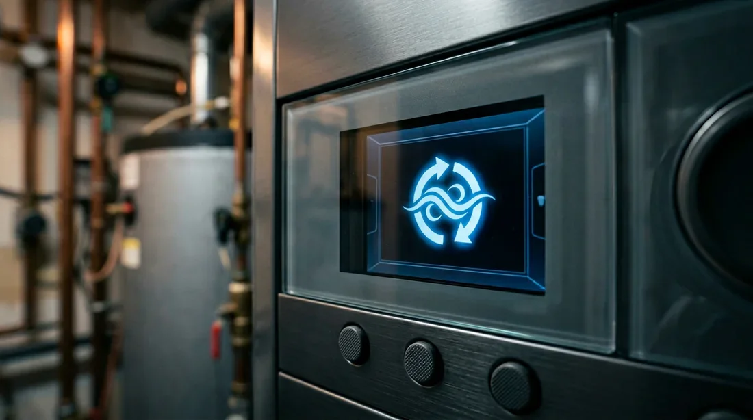 Écran de chaudière moderne avec mode SRA ou Auto activé