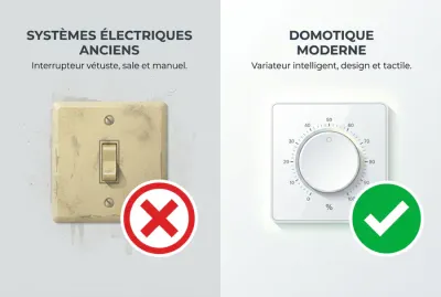 Comparaison entre un vieil interrupteur et un variateur de lumière moderne