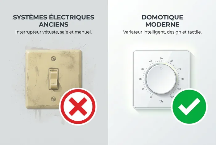 Variateur de lumière va-et-vient : Guide de câblage - Comment installer un variateur va-et-vient ? (3 étapes) - Installer un variateur va-et-vient : le guide complet Comparaison entre un vieil interrupteur et un variateur de lumière moderne