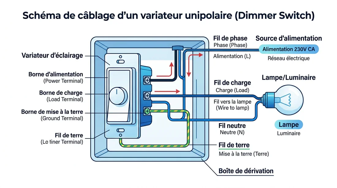 Schéma de câblage électrique Schéma technique de câblage pour le raccordement d'un variateur