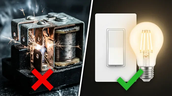 Différence visuelle entre télérupteur bruyant et télévariateur silencieux