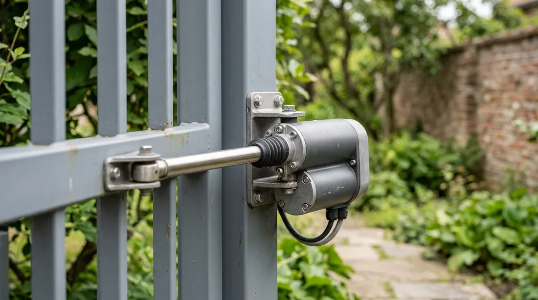 Vérin Avidsen Styrka 300 installé sur un portail battant en aluminium